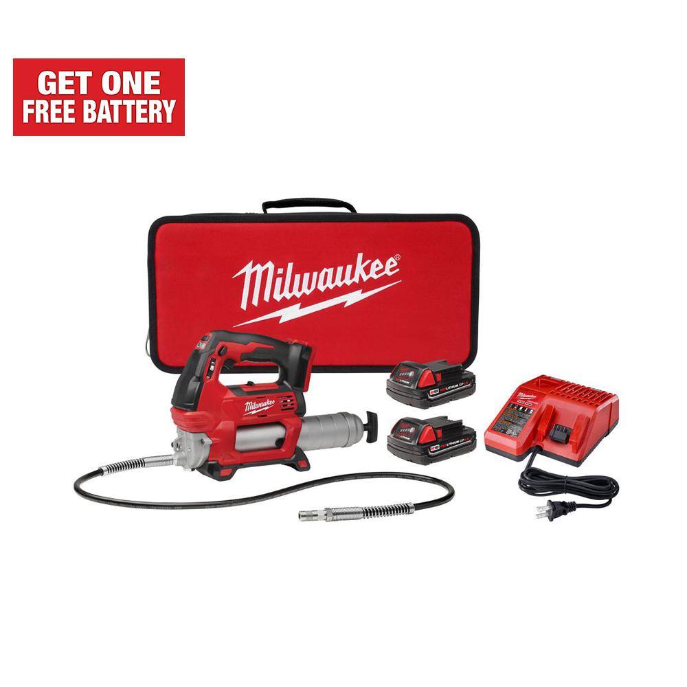 MW M18 18V Lithium-Ion Cordless Grease Gun 2-Speed with (2) 1.5Ah Batteries Charger Tool Bag 2646-22CT