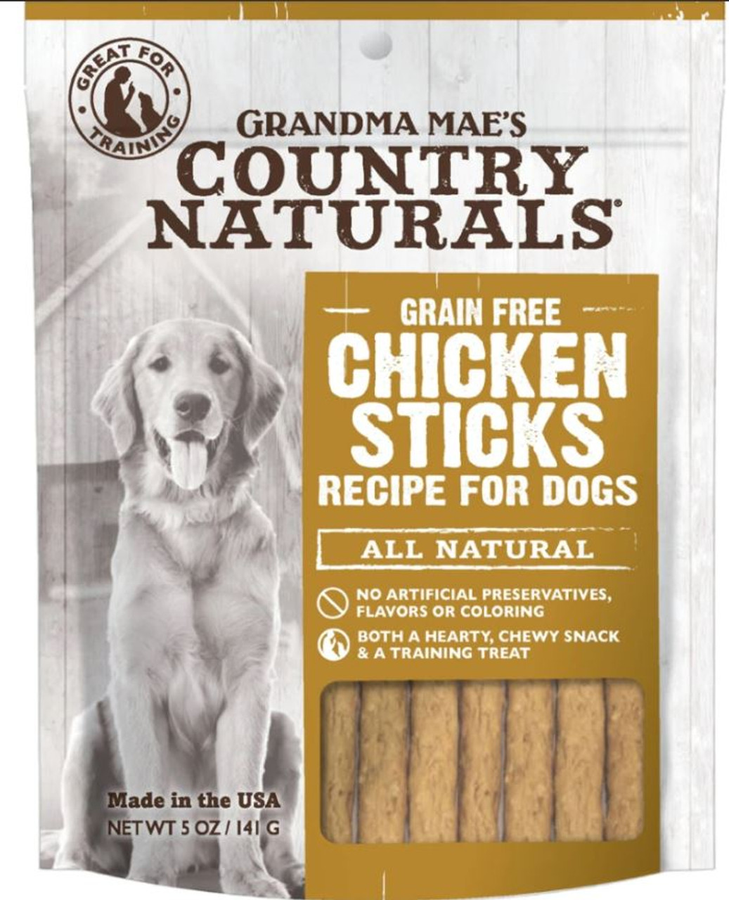 Grandma Mae's Country Naturals Grain Free Chicken Sticks Dog Treats， 5oz. Bag