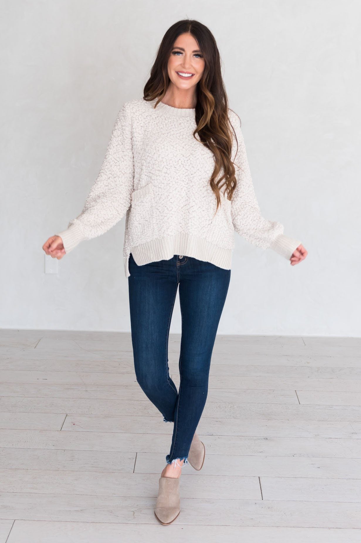 Chill Cutie Modest Popcorn Knit Sweater