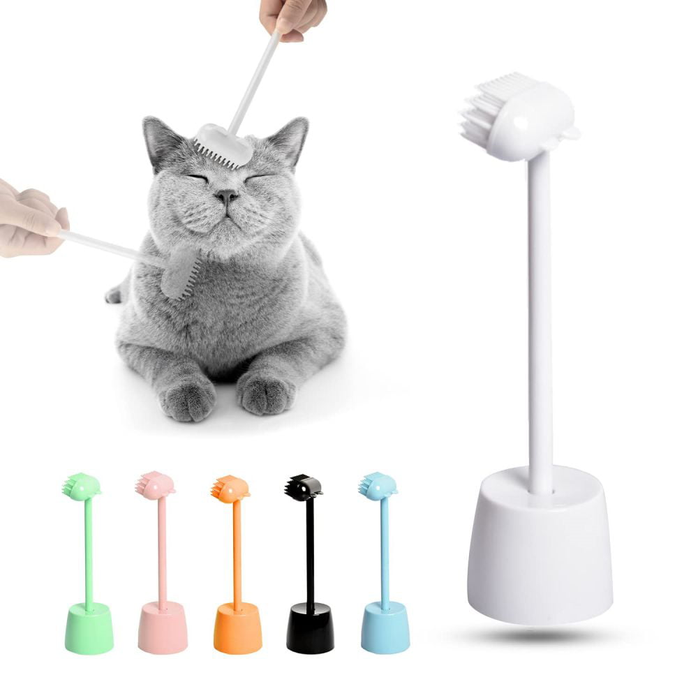 Cat Massager Brush Toys Cute Cat Brush with a Display Stand, Scratching Can Get to Hard to Reach Areas,Washable Grooming Cat Comb,Hair removal cat scratcher toy White