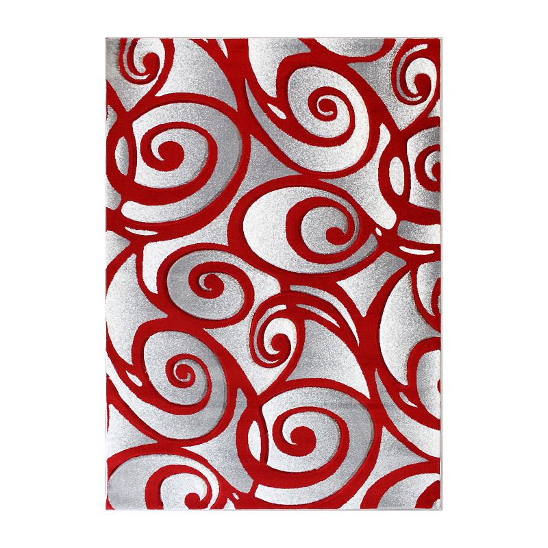 Masada Rugs Masada Rugs DaVincii Collection 5'x7' Red， White and Gray Modern Woven Area Rug， Hand Carved Sculpting -Design D241