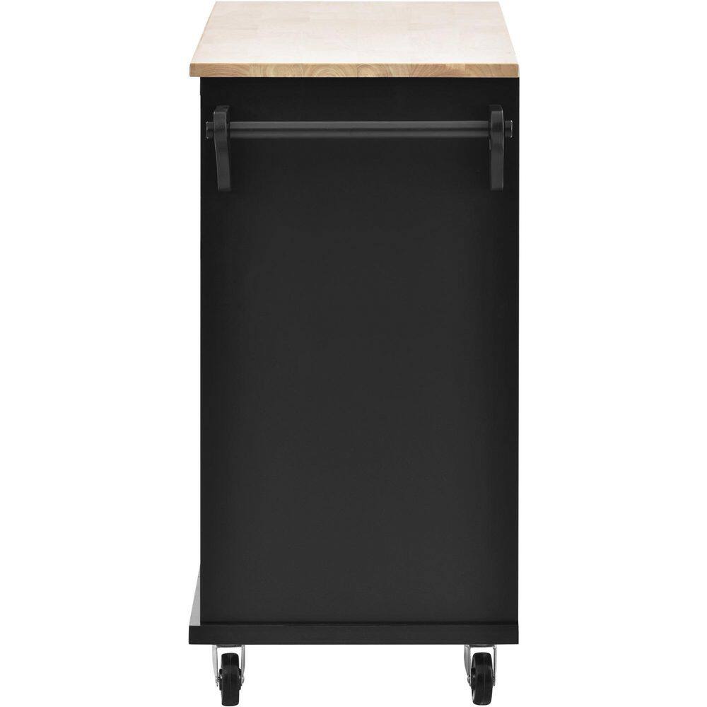 Tileon Black Kitchen Island Cart With Microwave Storage Cabinet Solid wood top 2-Locking Wheels Buffet Server Sideboard AYBSZHD2019