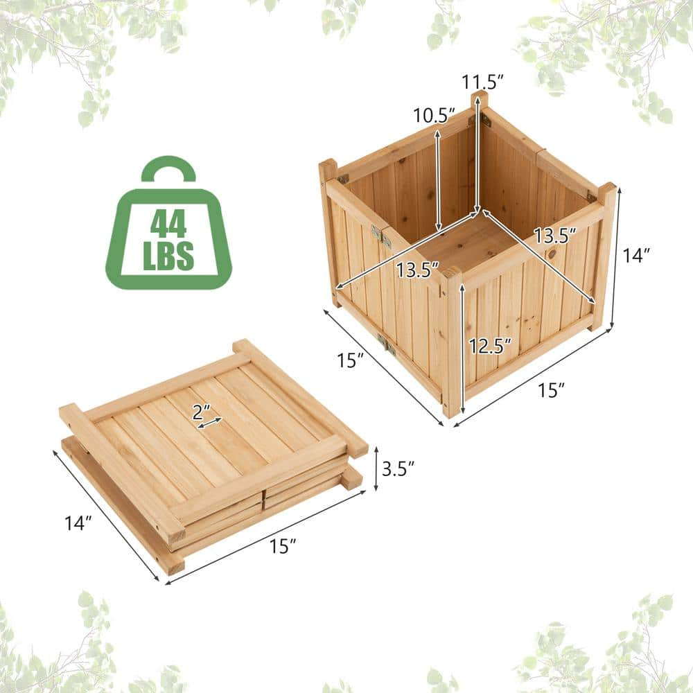 HONEY JOY Fir Wood Raised Garden Bed Outdoor Elevated Planter with Drainage Hole Folding Square Planter Box TOPB006703