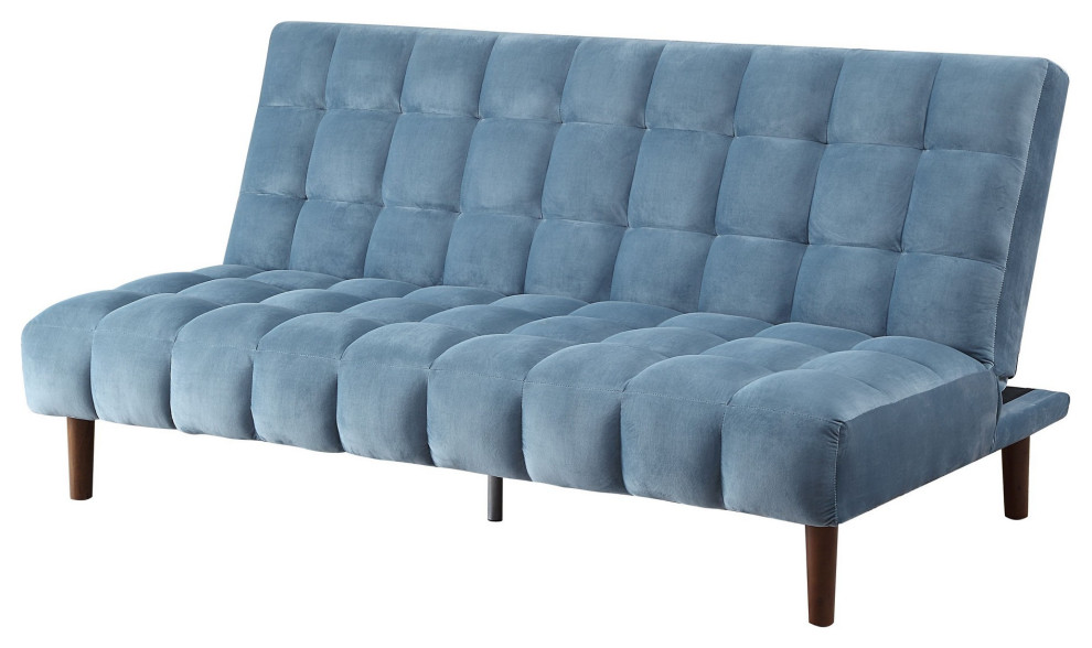 Benzara BM250590 Adjustable Sofa With Geometric Tufting/Wooden Legs  Teal Blue   Midcentury   Sofas   by Uber Bazaar  Houzz