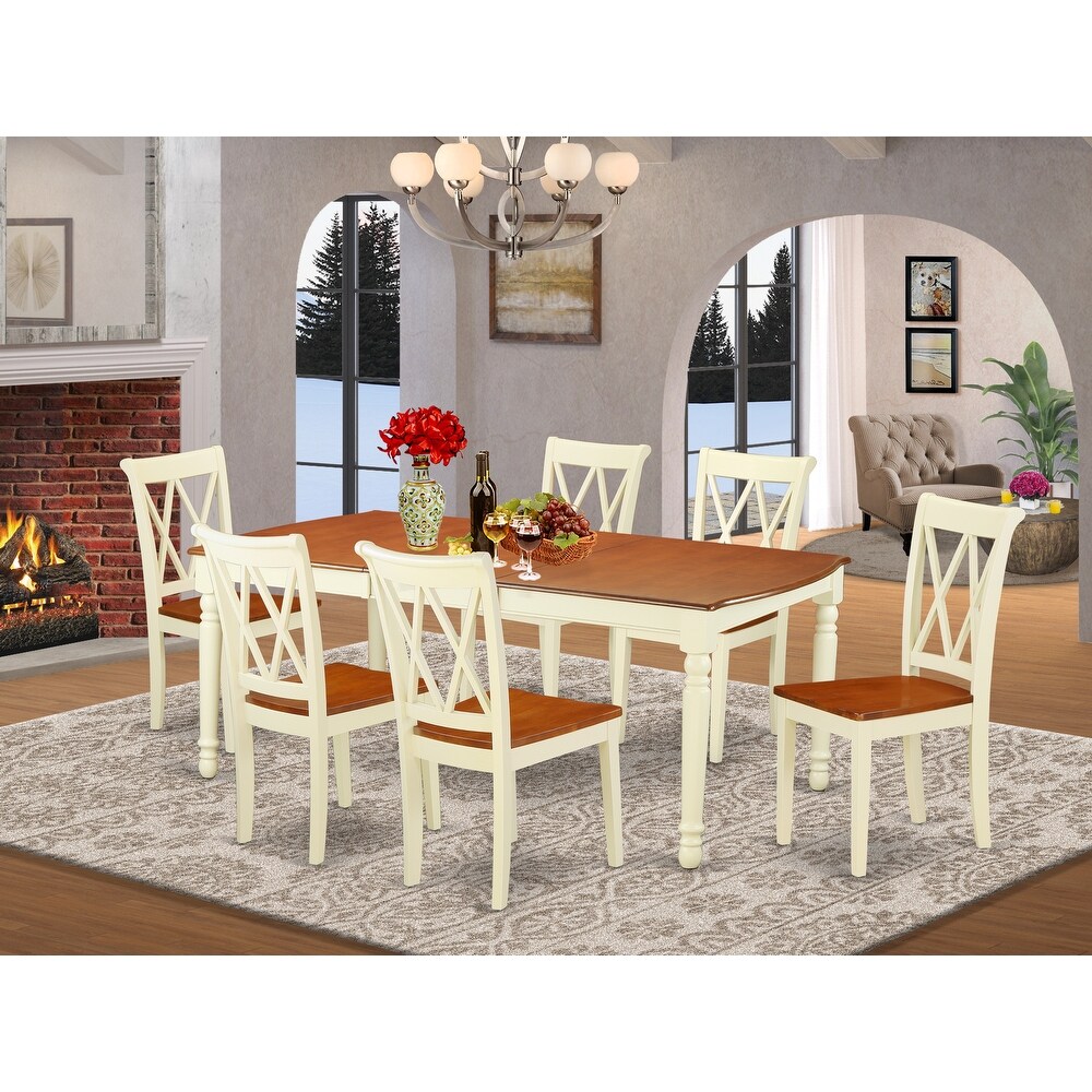 East West Furniture Dining Set  a Rectangle Dining Table and Wood Seat Dining Chairs  Buttermilk   Cherry(Pieces Option)