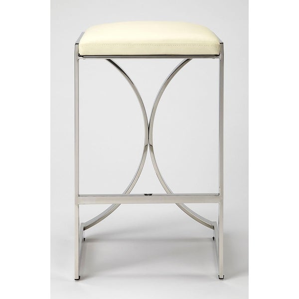 Offex Natalya Backless Counter Stool w/ Plush FauxLeather Seat， Silver - 14