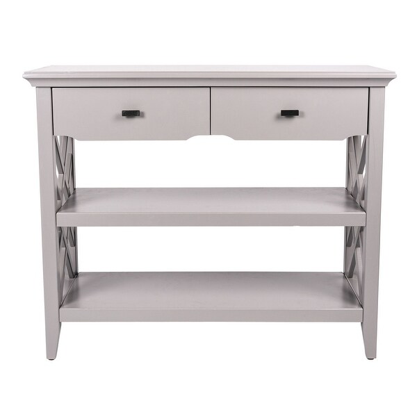 Grey Two-Drawer Console Table with Shelves