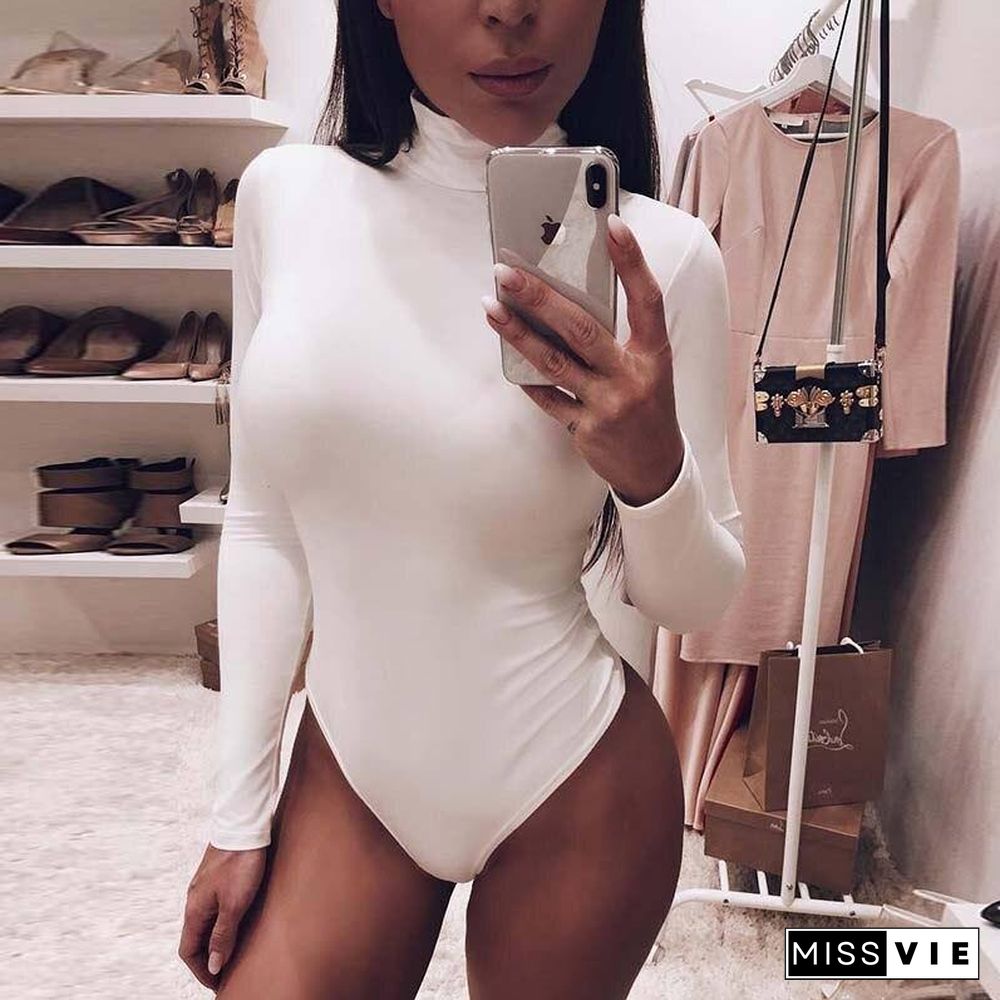 Autumn Long Sleeve Bodysuit Women Sexy Bodycon Romper Ladies Playsuit White Black Bodysuit Female Overalls For Women