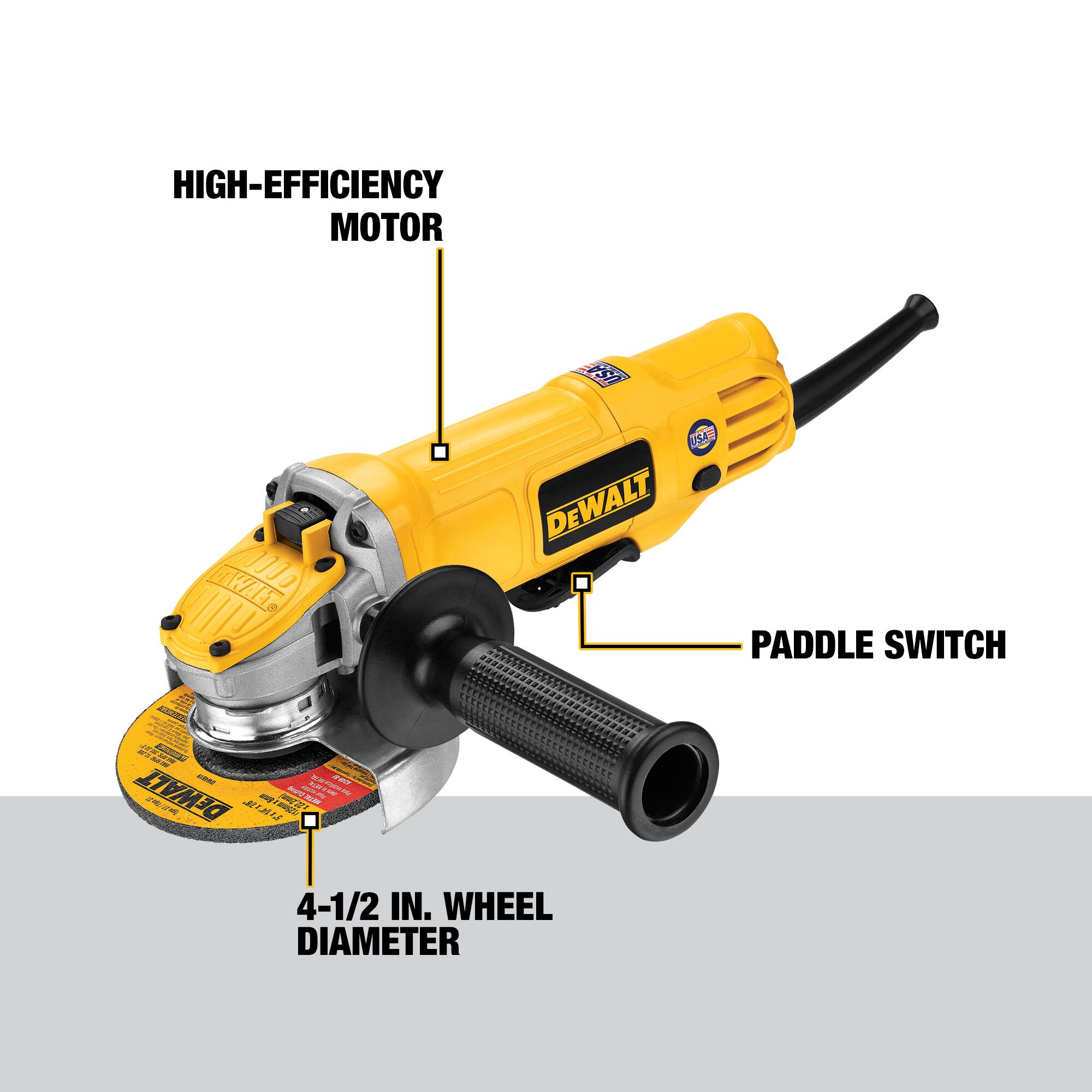 DEWALT DWE4120 9-Amp Corded 4-1/2 in. Paddle Switch Small Angle Grinder without Lock-On