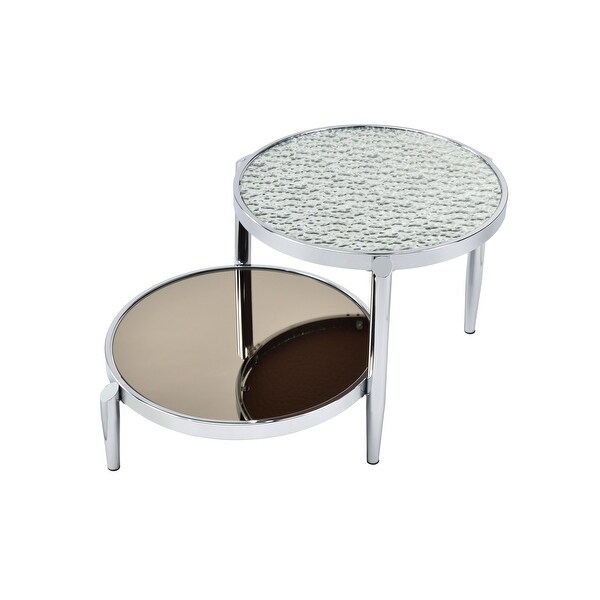 Coffee Table In Glass and Chrome Finish Twin Table Top Design(Coffee Table)，Metal Frame W/Chrome Finish