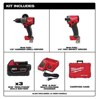 MW M18 FUEL 18- V Lithium-Ion Brushless Cordless Hammer Drill and Impact Driver Combo Kit (2-Tool) with (3) 5.0Ah Batteries 3697-22-48-11-1850