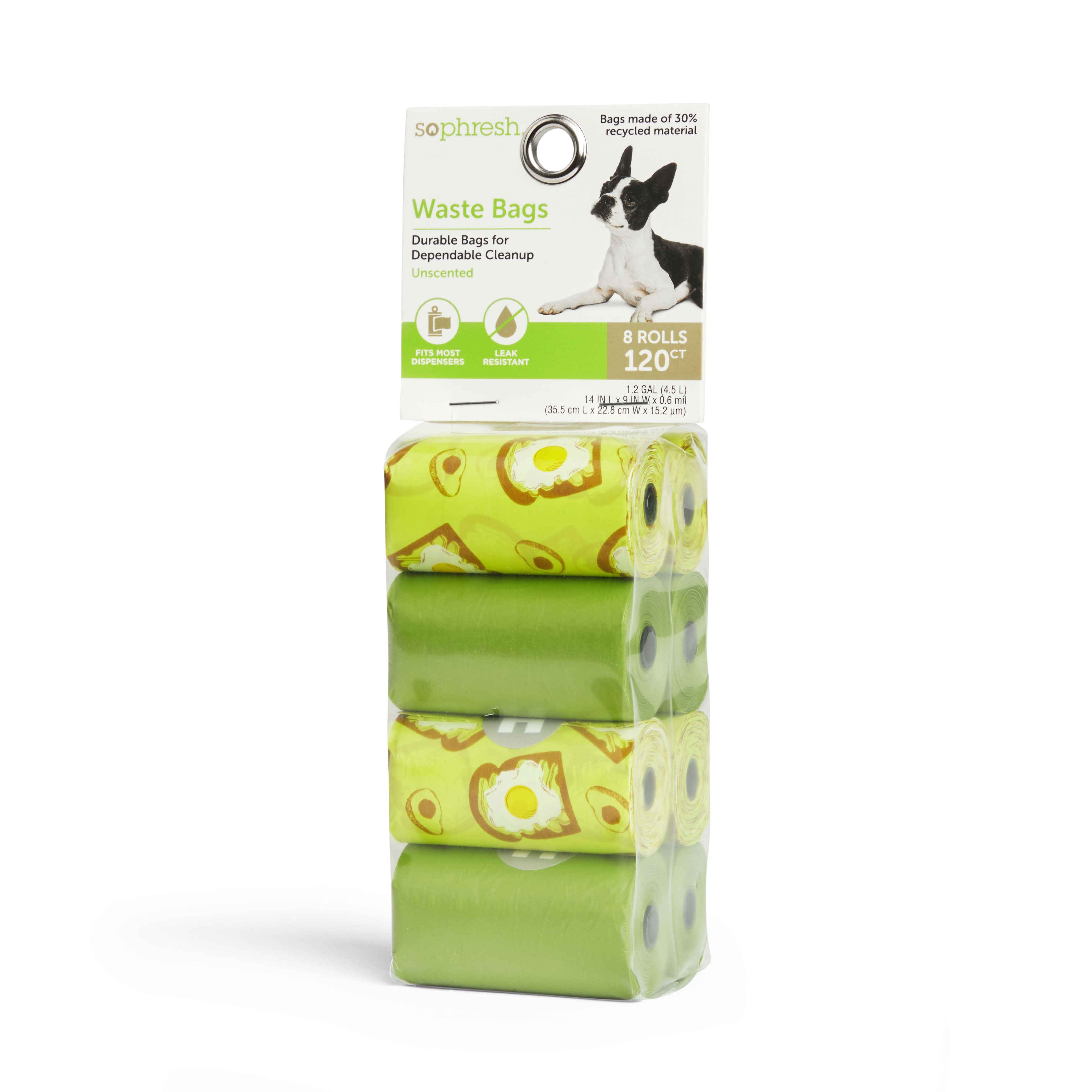 SoPhresh Avocado Waste Bag Refills for Dogs， Count fo 120