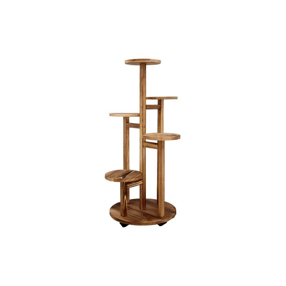 Dyiom 34 in. IndoorOutdoor Brown Wood Plant Stand for Outdoor (5-Tiered) B09GY113GL