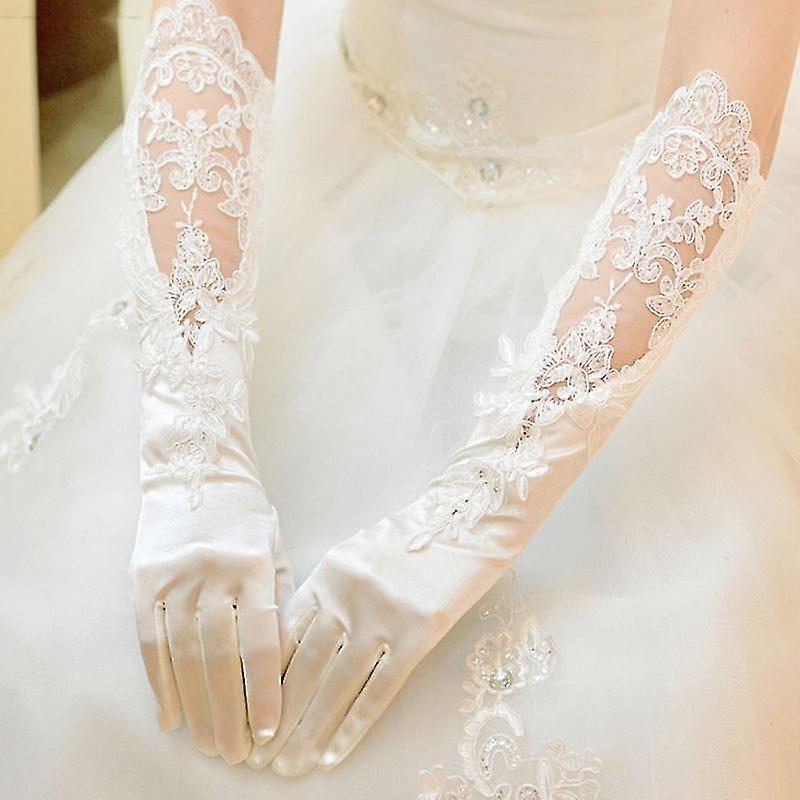 Womens Wedding Gloves Long Tulle Bridal Lace White Gloves