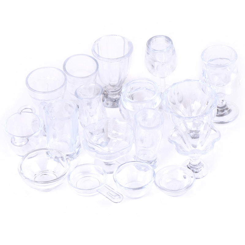 17Pcs/Set 1:12 Dollhouse Miniature Transparent Tableware DIY Kitchenware Toys