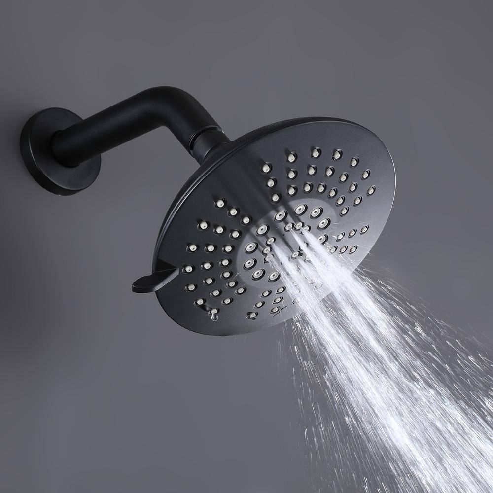 Hlihome 2-Spray Patterns with 1.8 GPM 6 in. Wall Mount Fixed Shower Head with Tub Faucet in Matte Black RBDK-0905-MB