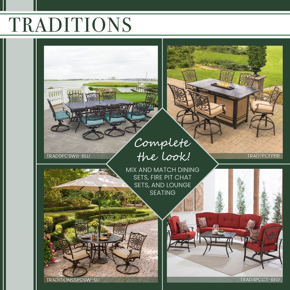 Hanover Traditions 7 pc. Bronze tone Aluminum Dining Set w/ Blue Cushions and Cast top Table