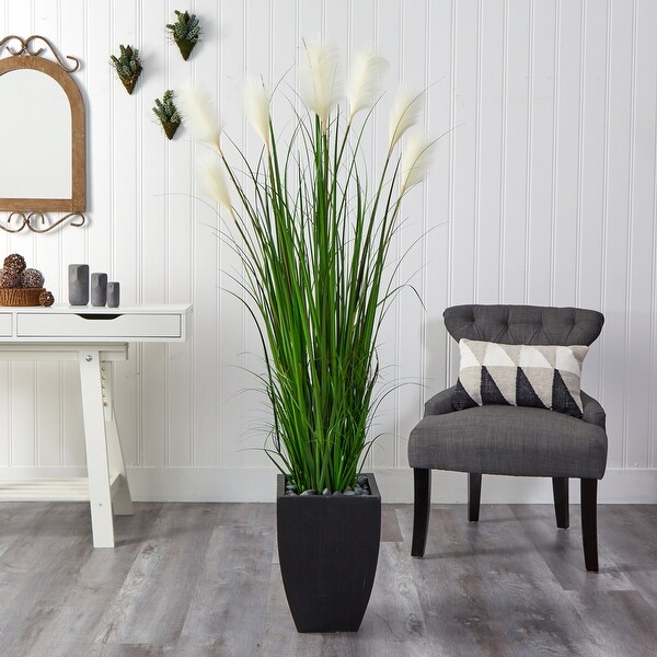 64 Wheat Plum Grass Artificial Plant in Black Planter