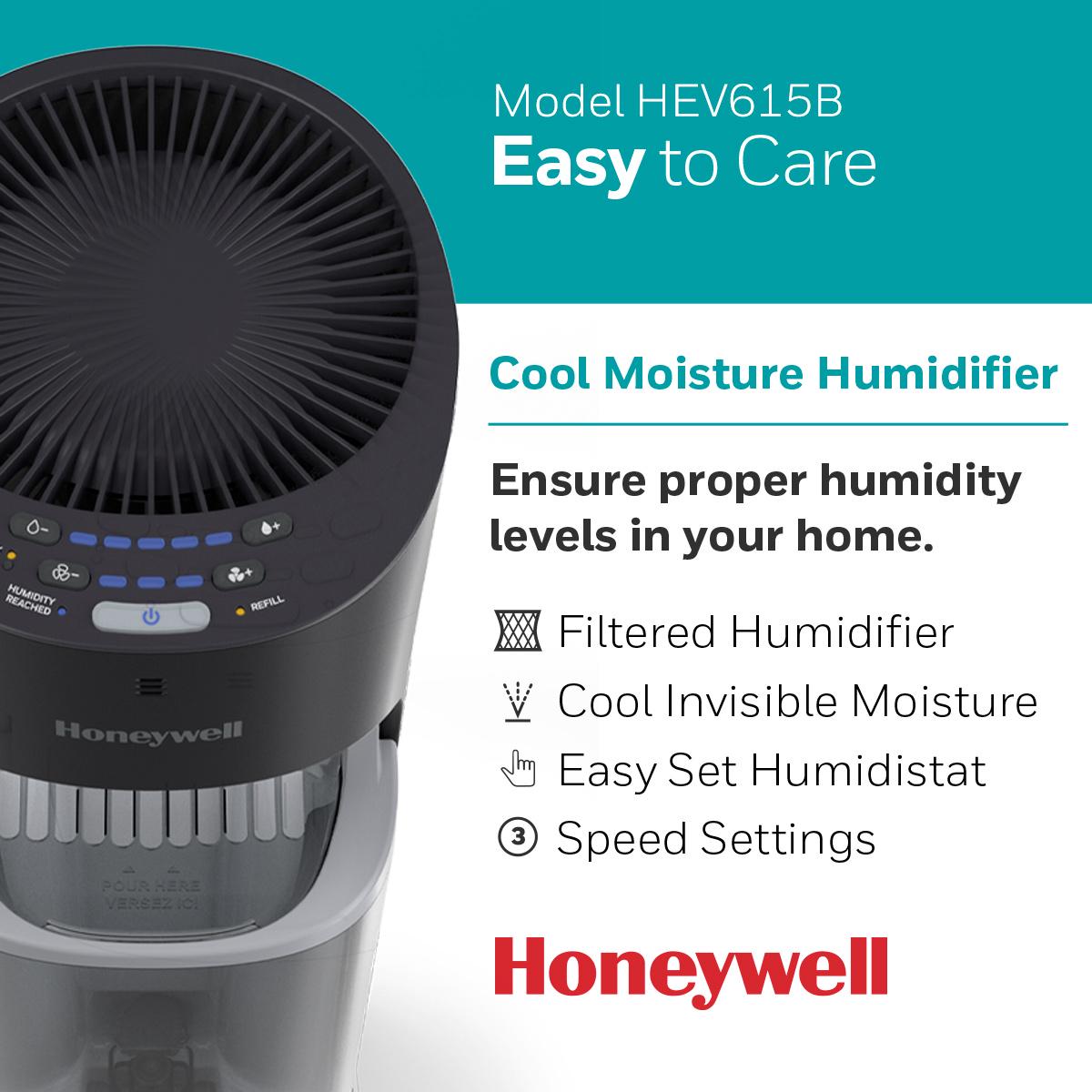 Honeywell Cool Moisture Humidifier with Humidistat， Black， HEV615