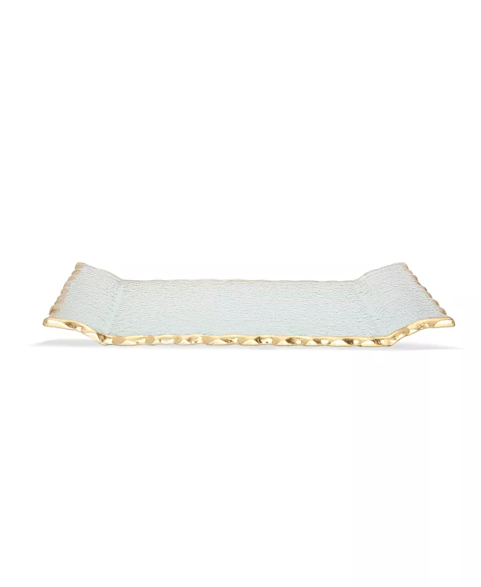 Classic Touch 11L Glass Oblong Tray With Gold Tray