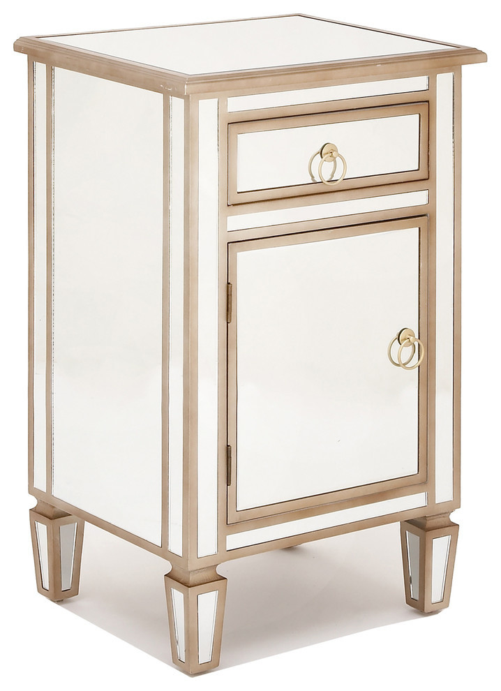 Urban Designs Gold Trimmed Mirrored Cabinet Side Table   Transitional   Side Tables And End Tables   by Urban Designs  Casa Cortes  Houzz