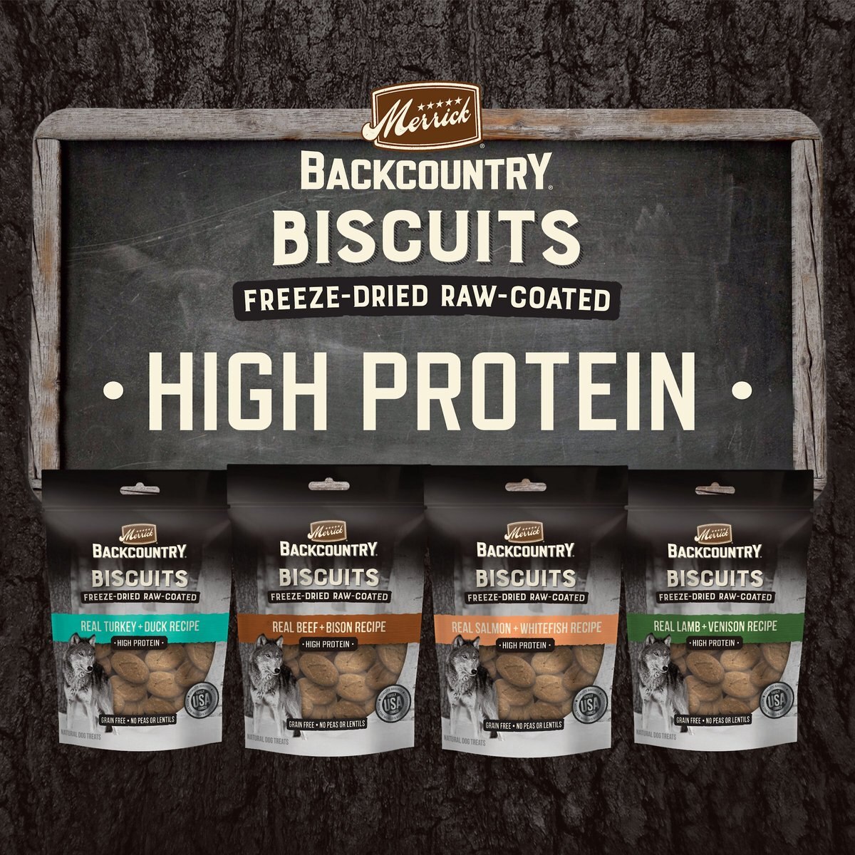 Merrick Backcountry Biscuits Real Turkey + Duck Recipe Grain-Free Freeze-Dried Raw Coated Dog Treats