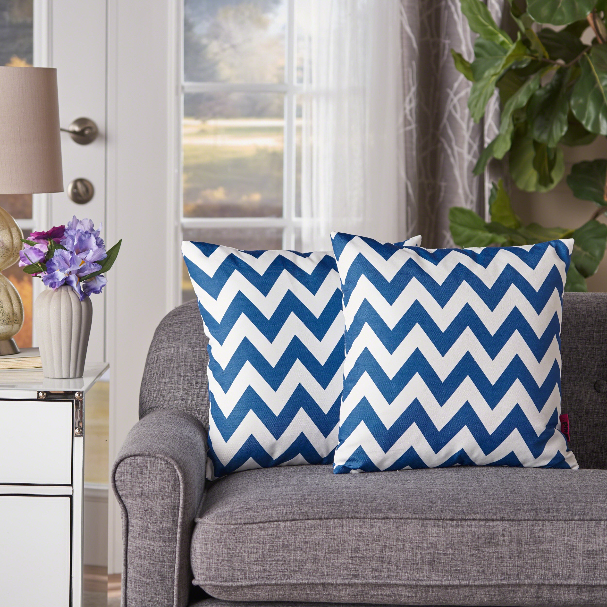 Ernest Indoor Zig Zag Striped Water Resistant Square Throw Pillows (Set of 2)