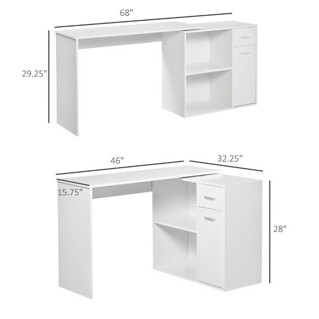 Homcom L shaped Computer Desk Workstation With Rotating Storage Shelves And Drawer