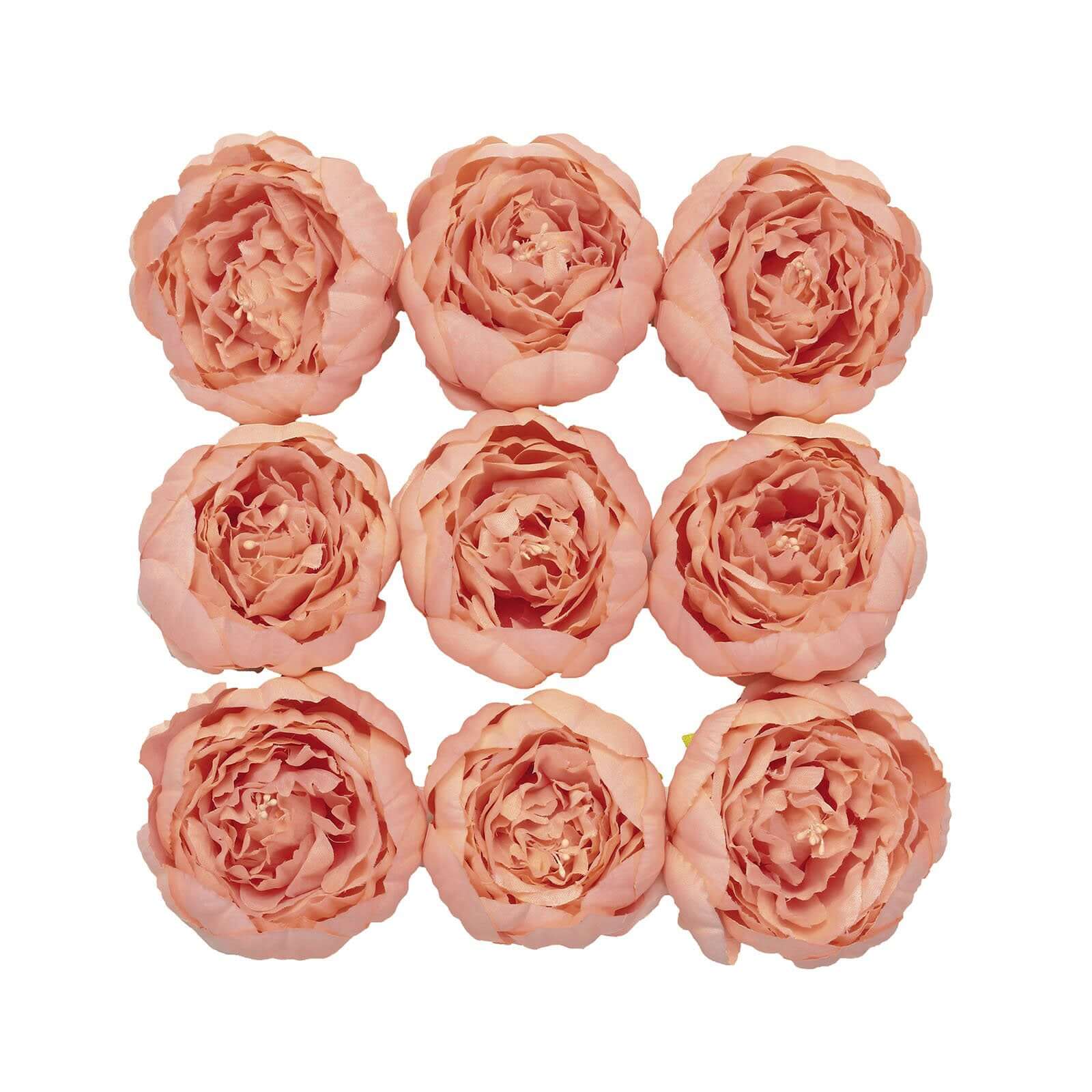 10 Pack Peach Artificial Silk DIY Craft Peony Flower Heads 3