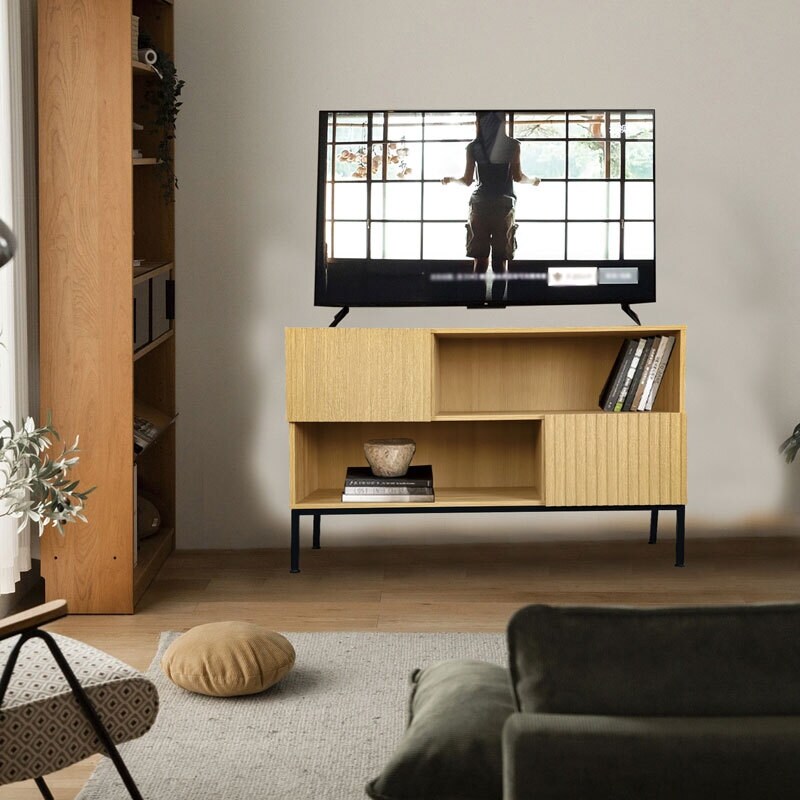 Modern Accent Cabinet with Wavy Grain Door Console Table with Storage