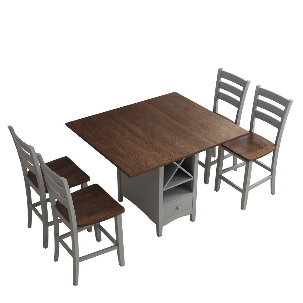 5 Piece Dining Table Set with Drop Leaf