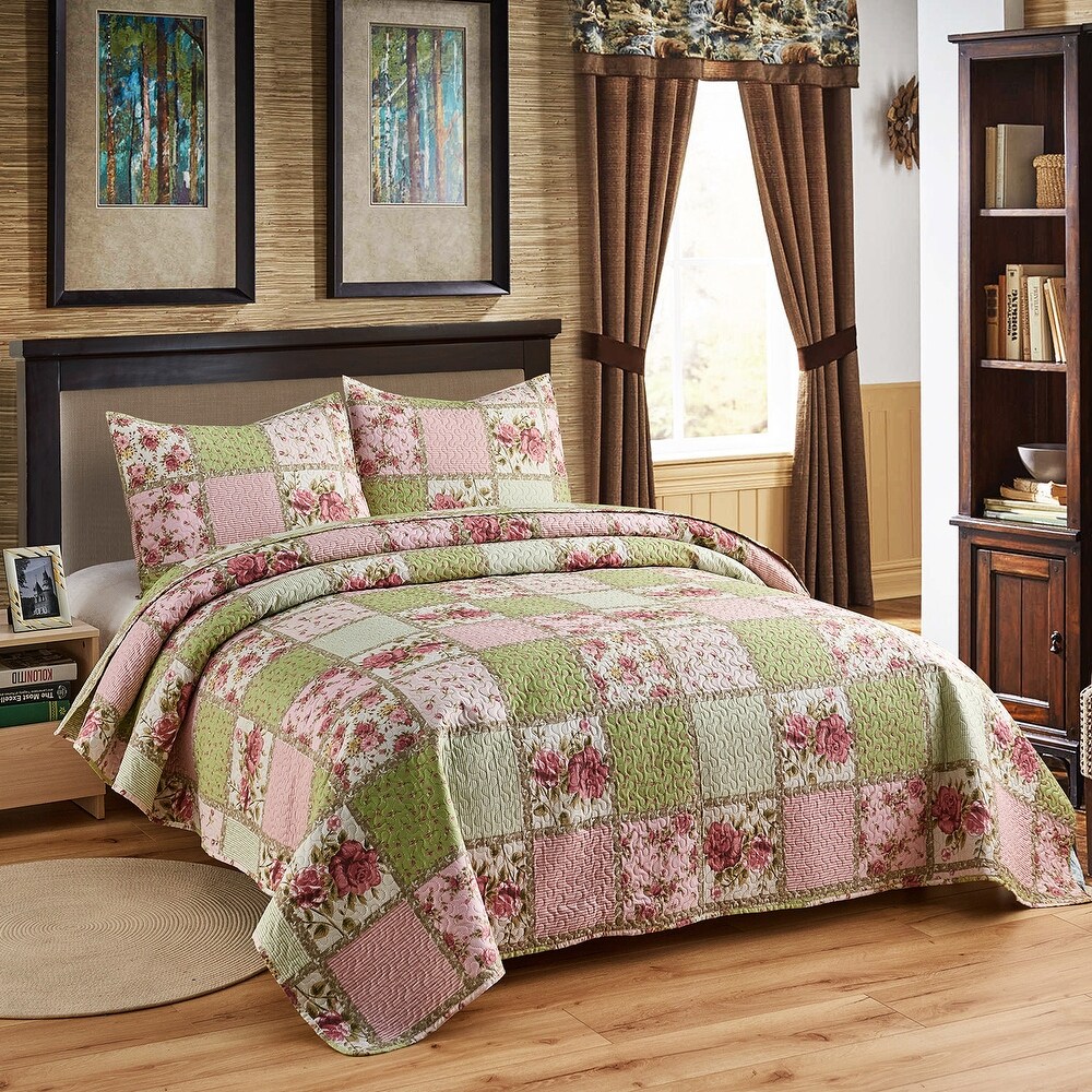 3 Piece Plaid Patchwork Reversible Lightweight Quilt Set