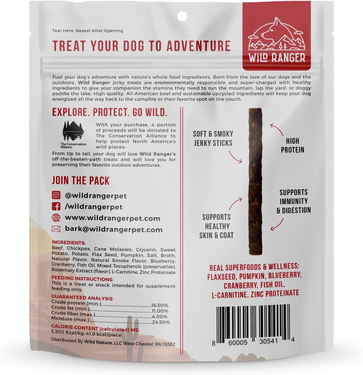 Wild Nature Beef Jerky and Superfoods Jerky Dog Treats， 8-oz bag