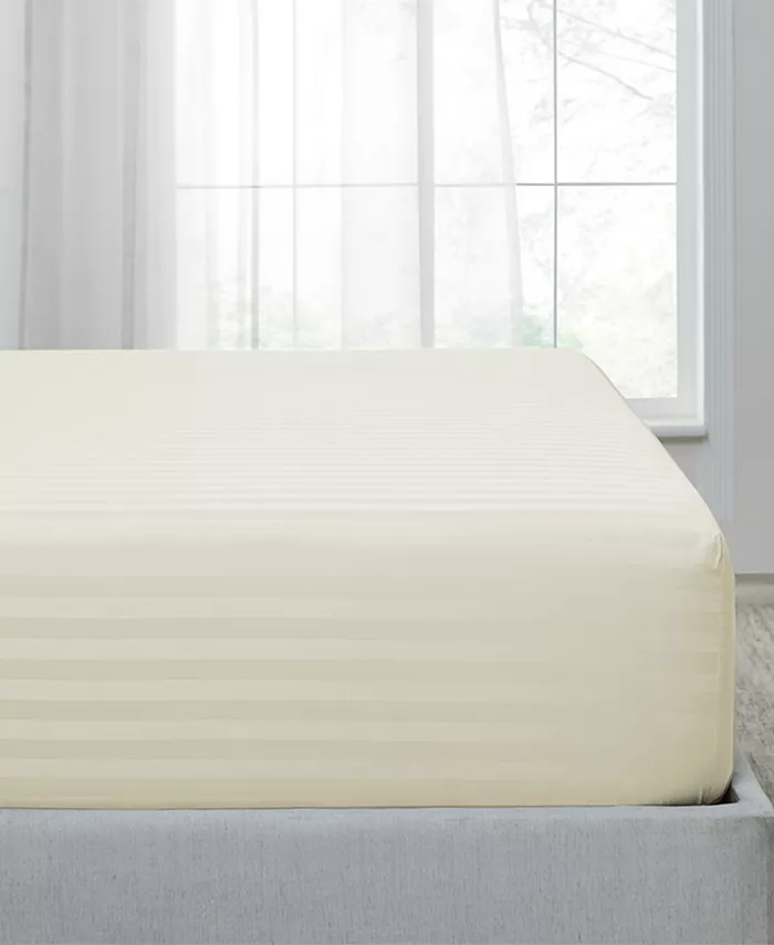 California Design Den Striped 500 Thread Count Fitted Sheet Only， 100% Cotton Sateen， Fully Elasticized with Deep Pockets by California Design Den