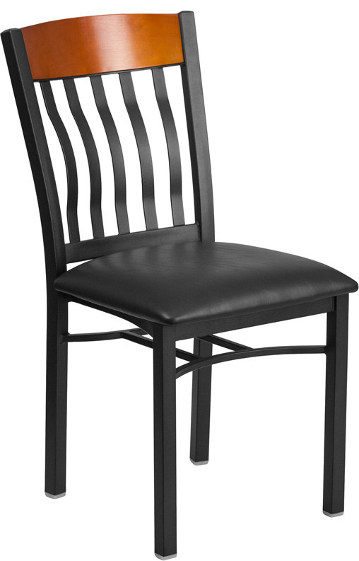 Eclipse Vertical Back Black Metal  Cherry Wood Chair  Black Vinyl Seat   Transitional   Dining Chairs   by VirVentures  Houzz