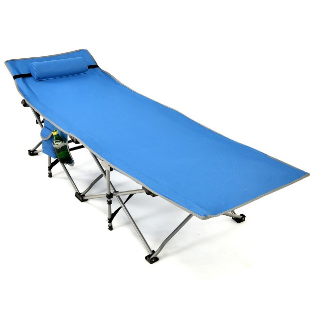 Folding Camping Cot Heavy duty Outdoor Cot Bed W Side Storage Pocket Green blue