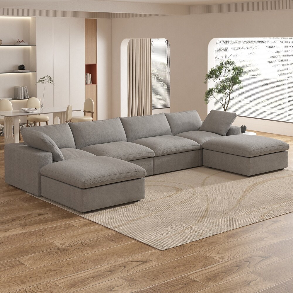 Large Modular Sectional Sofa Down Filled U Shaped 4 Seater with 2 Ottoman