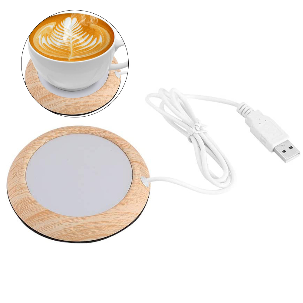 FAGINEY Heating Cup Pad， USB Cup Warmer Mat Office Tea Coffee Heater Pad Bright Wood Grain