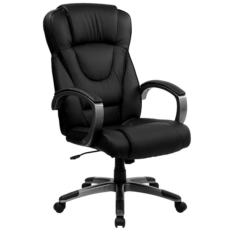 Emma and Oliver High Back Black LeatherSoft Swivel Office Chair Titanium Nylon Base/Loop Arms