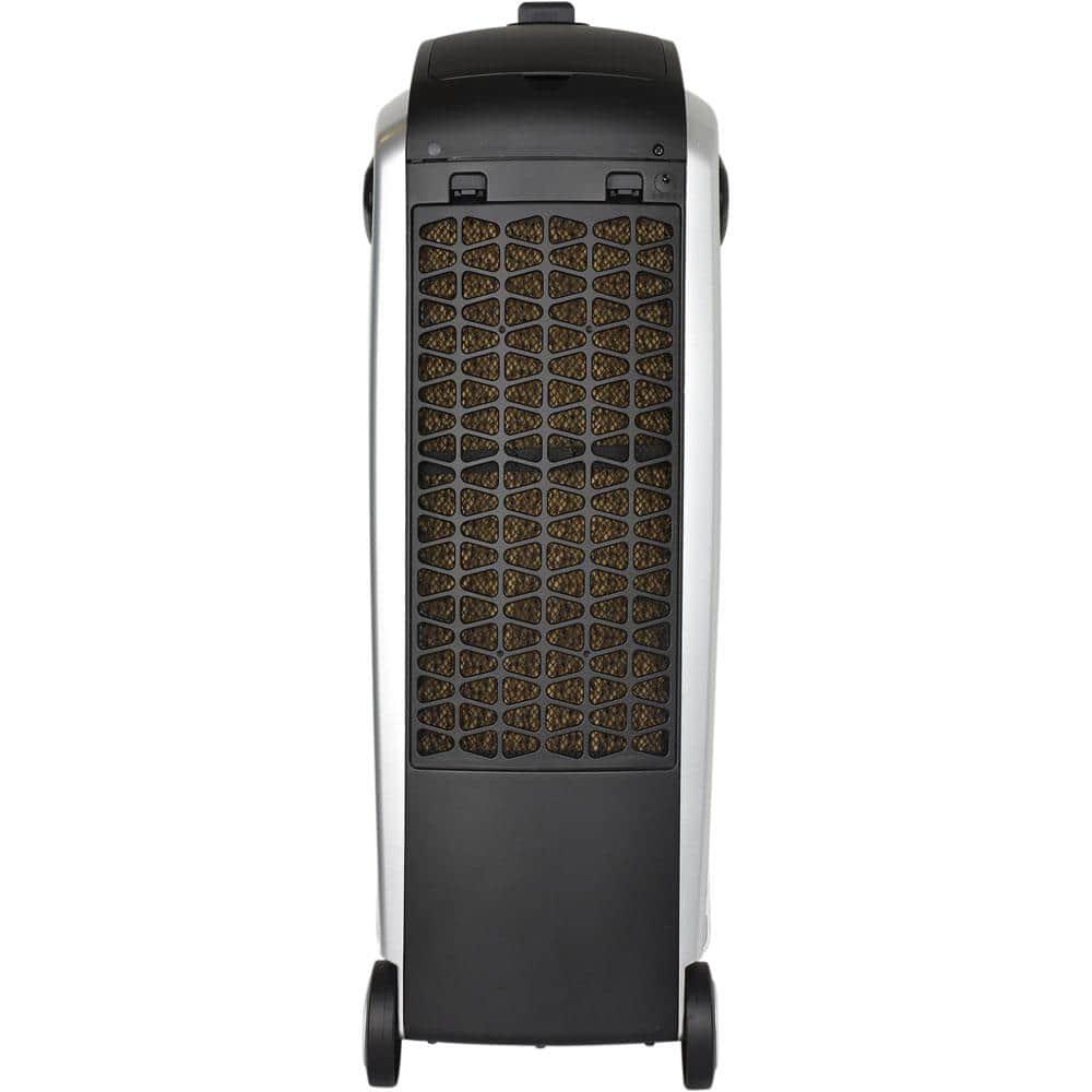 Quilo 211 CFM Allin1 Indoor Portable Tower Fan w Evaporative Cooling and Dehumidifier in BlackSilver up to 150 Sqft