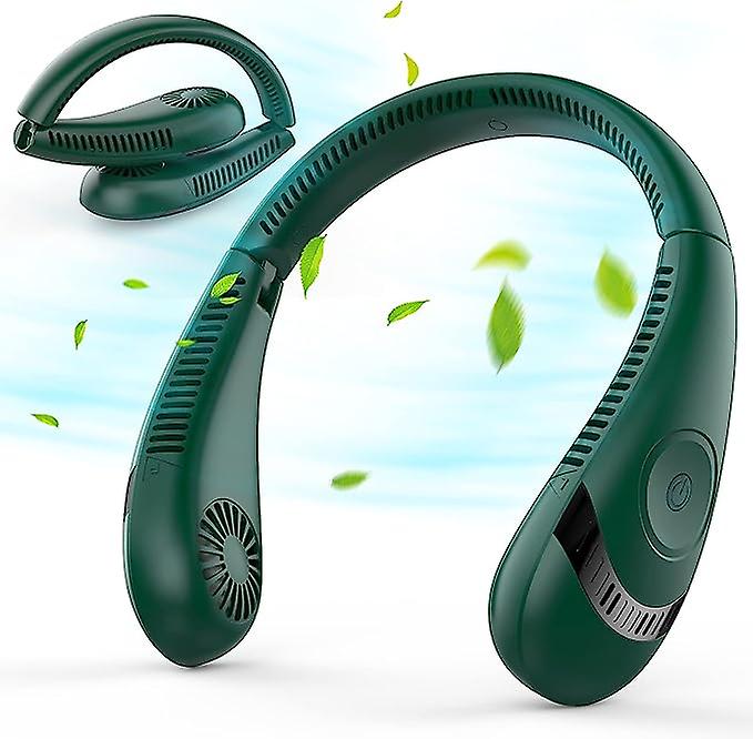 Portable Foldable Leafless Neck Fan， 5000 Mah Rechargeable Battery， 3-speed Adjustment， Suitable For Outdoor Green