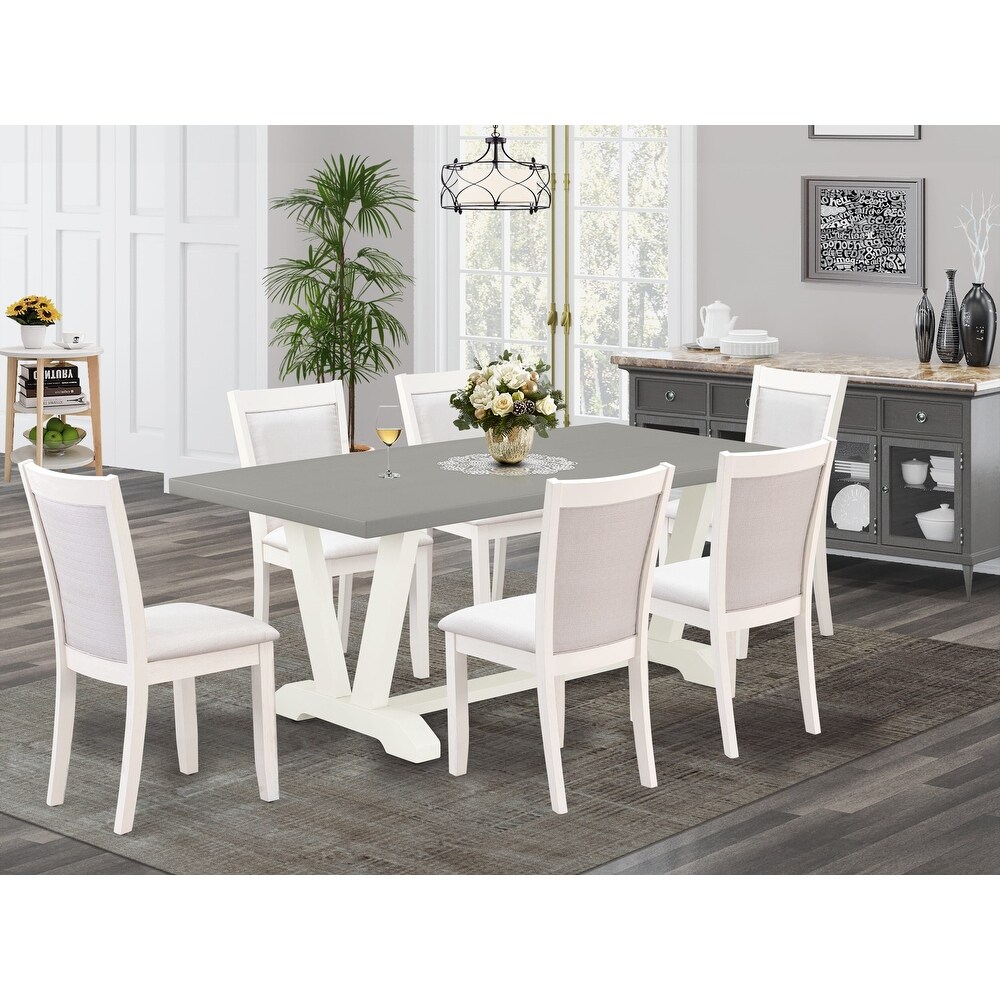 Dining Table Set Consists of a Dining Table and Baby Blue Dining Chairs   Wire Brushed linen white Finish(Pieces Options)