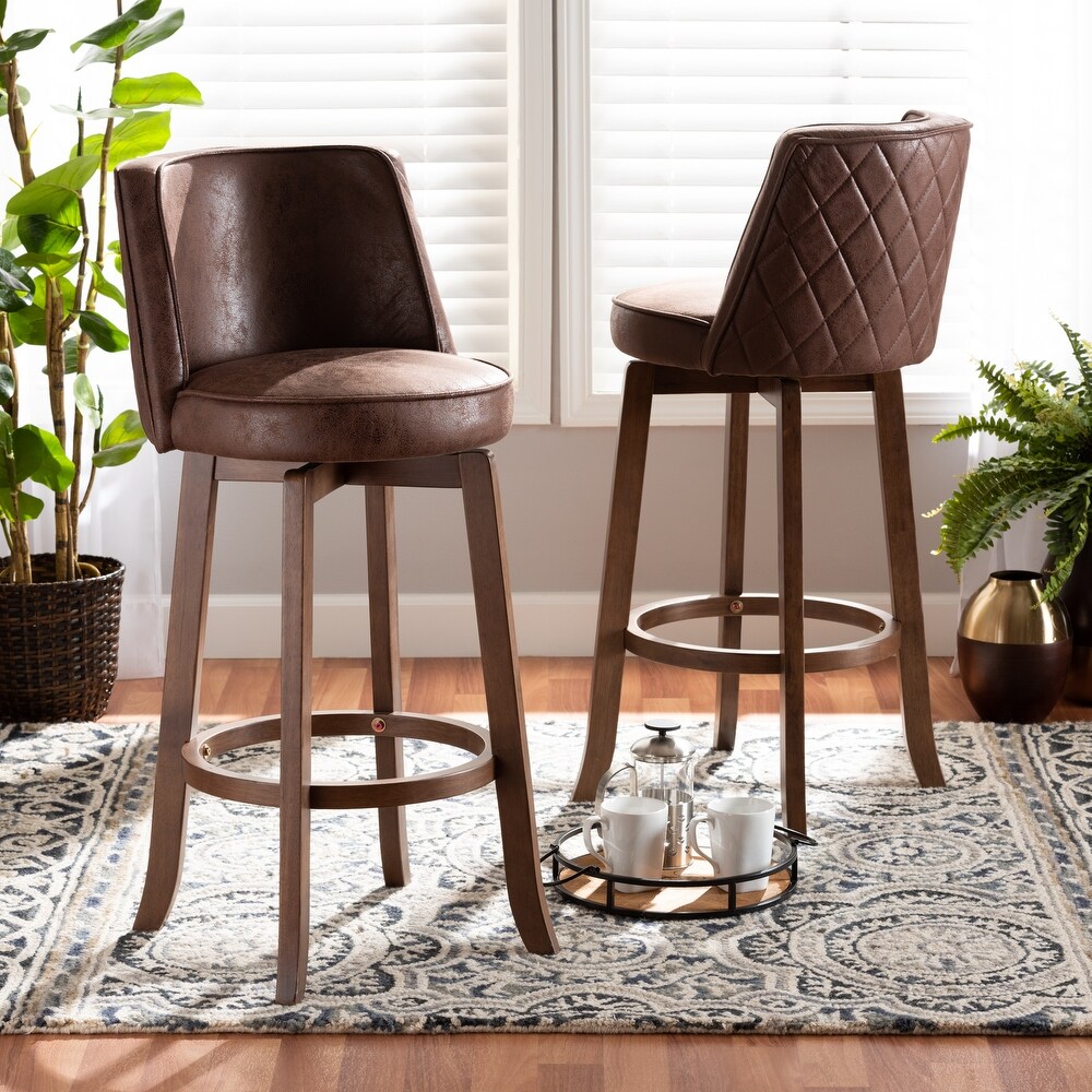 Adams Transitional Upholstered and Walnut Wood 2 PC Bar Stool Set