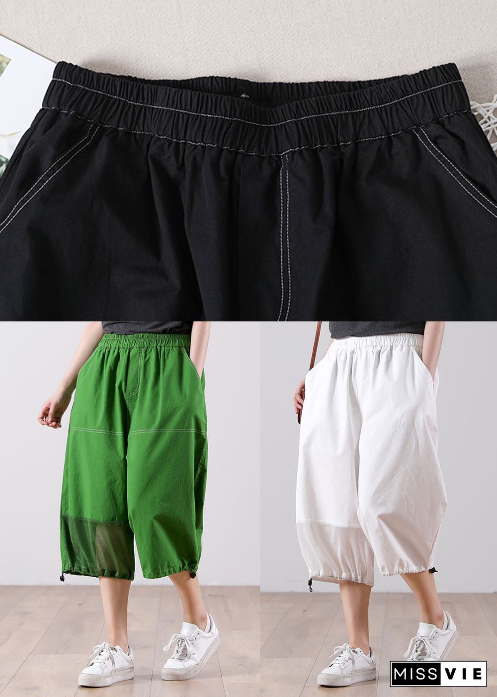 Bohemian Green High Waist Tulle Patchwork Cotton Harem Pants Summer