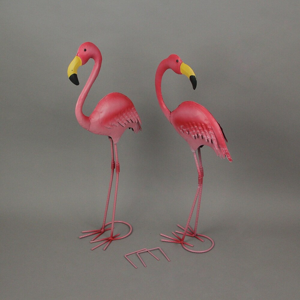 Metal Pink Flamingo Yard Statues With Anchors 18  20 Inches (Set Of 2)   20.25 X 8.5 X 4 inches