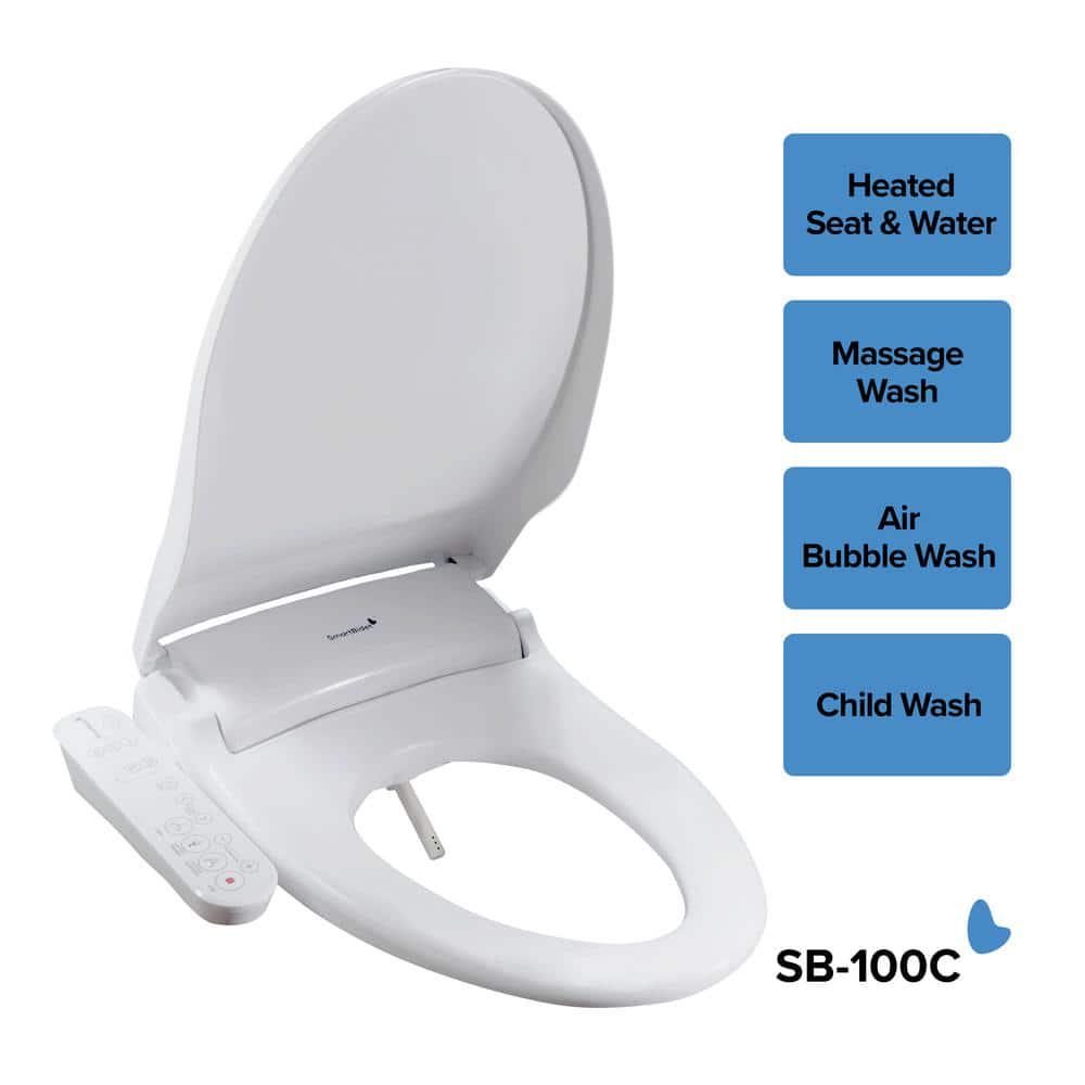 SmartBidet Electric Bidet Seat for Elongated Toilets with Control Panel Massage Wash Child Wash Heated Water and Seat in White