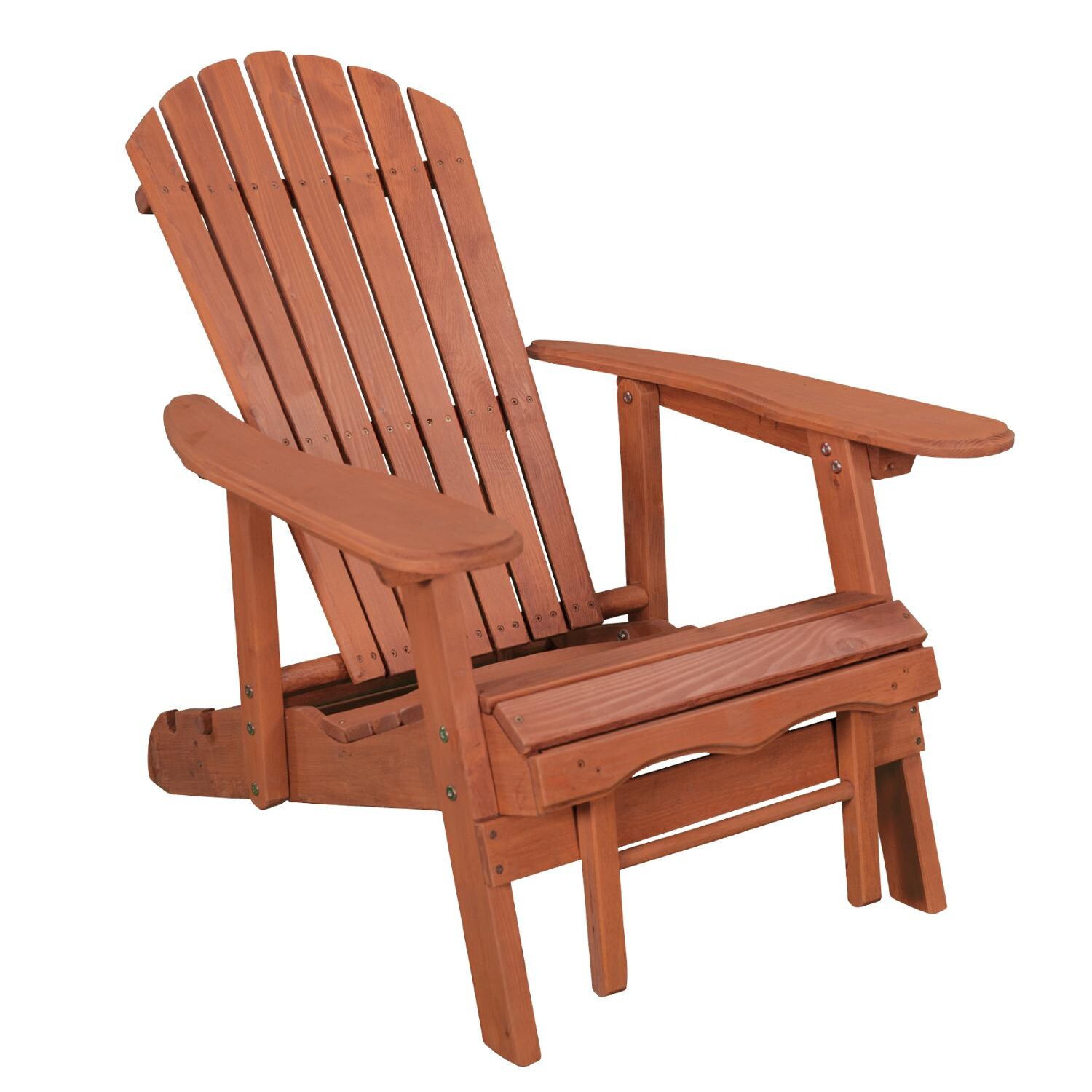 Leisure Season Wood Reclining Patio Adirondack Chair With Pull-Out Ottoman