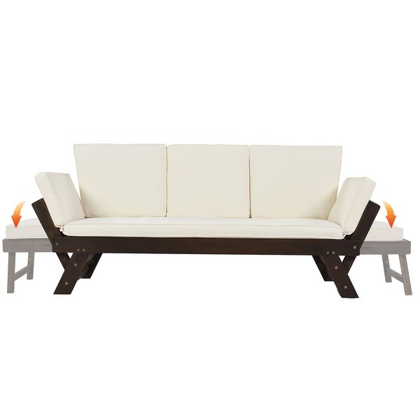 3-seater Sofa Outdoor Adjustable Patio Expandable and Multifunctional Daybed， Wooden Chaise Lounge with Cushions for Small Places - Overstock - 37248098