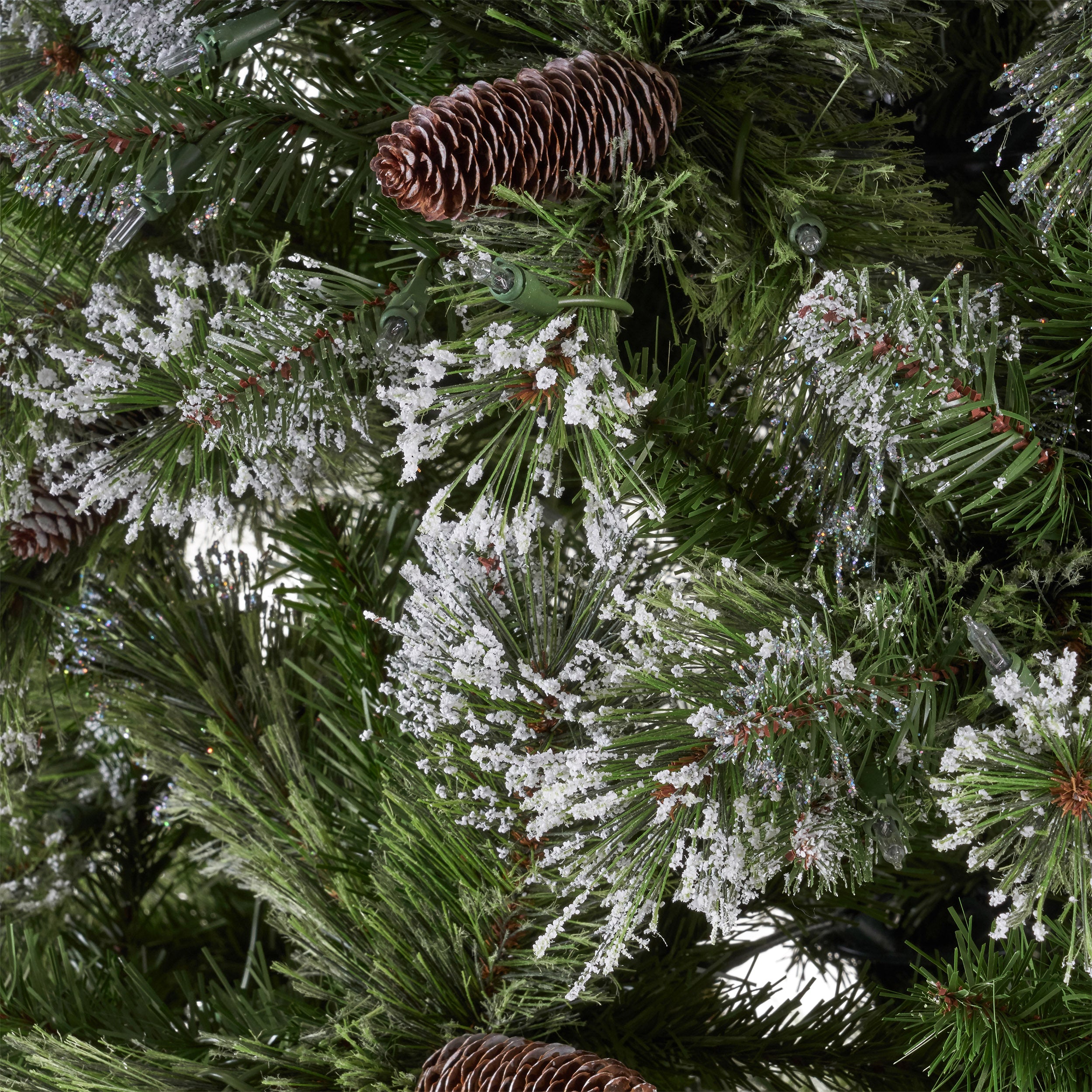 7-foot Cashmere Pine and Mixed Needles Hinged Artificial Christmas Tree with Snow and Glitter Branches and Frosted Pinecones