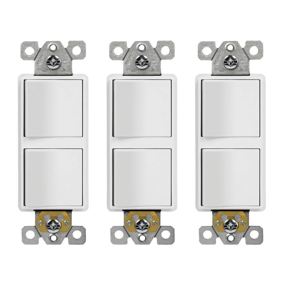 ENERLITES 15A 120V-277VAC Double Paddle Rocker Decorator Light Switch Single Pole ResidentialCommercial Grade in White (3-Pack) 62834-W-3PCS